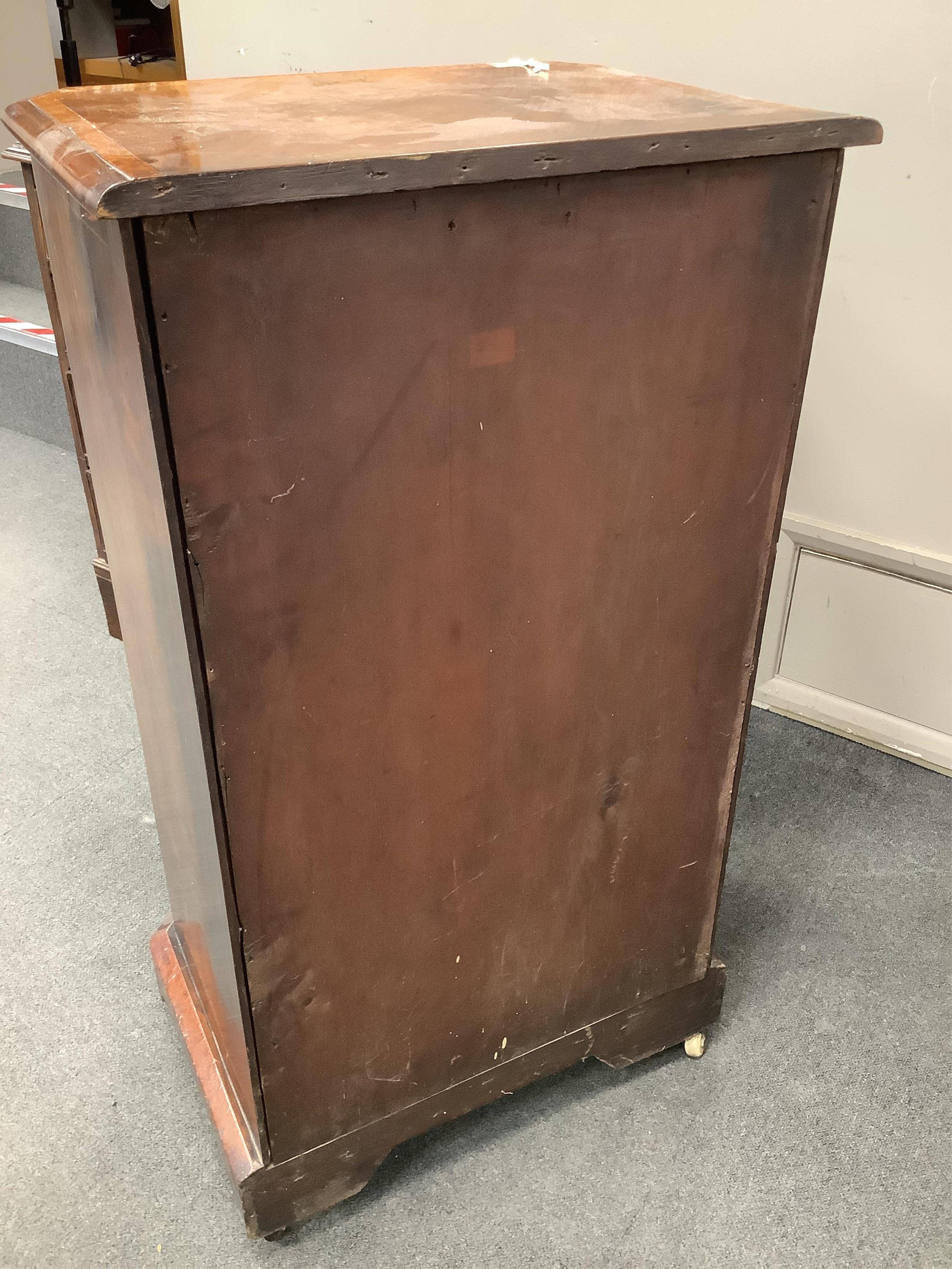 A Victorian banded, gilt metal mounted walnut music cabinet, width 54cm, depth 39cm, height 100cm. Condition - fair